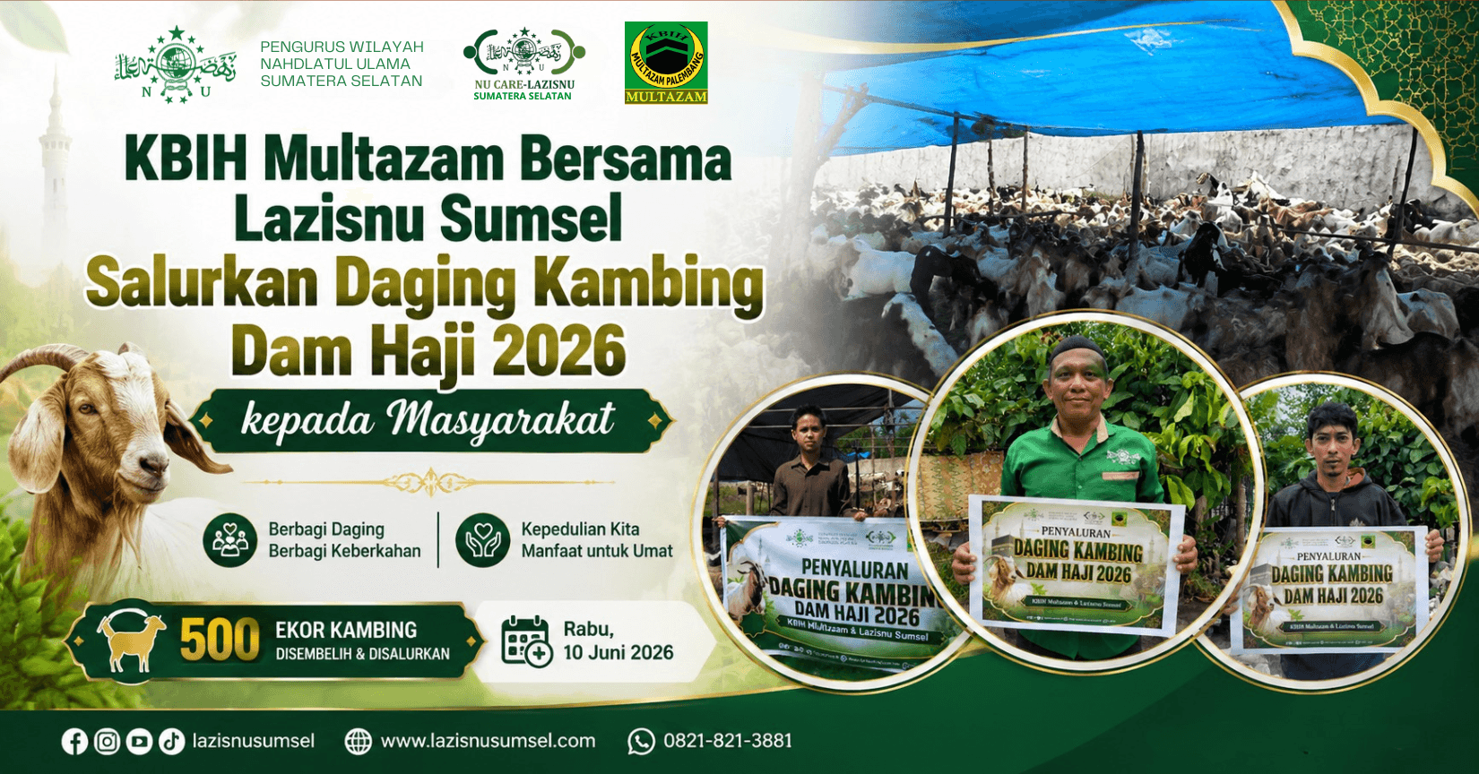 KBIH Multazam Bersama Lazisnu Sumsel Salurkan Daging Kambing Dam Haji 2026 kepada Masyarakat