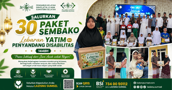 Salurkan 30 Paket Sembako LAZISNU Sumsel pada Kegiatan Lebaran Yatim dan Penyandang Disabilitas 1448 H