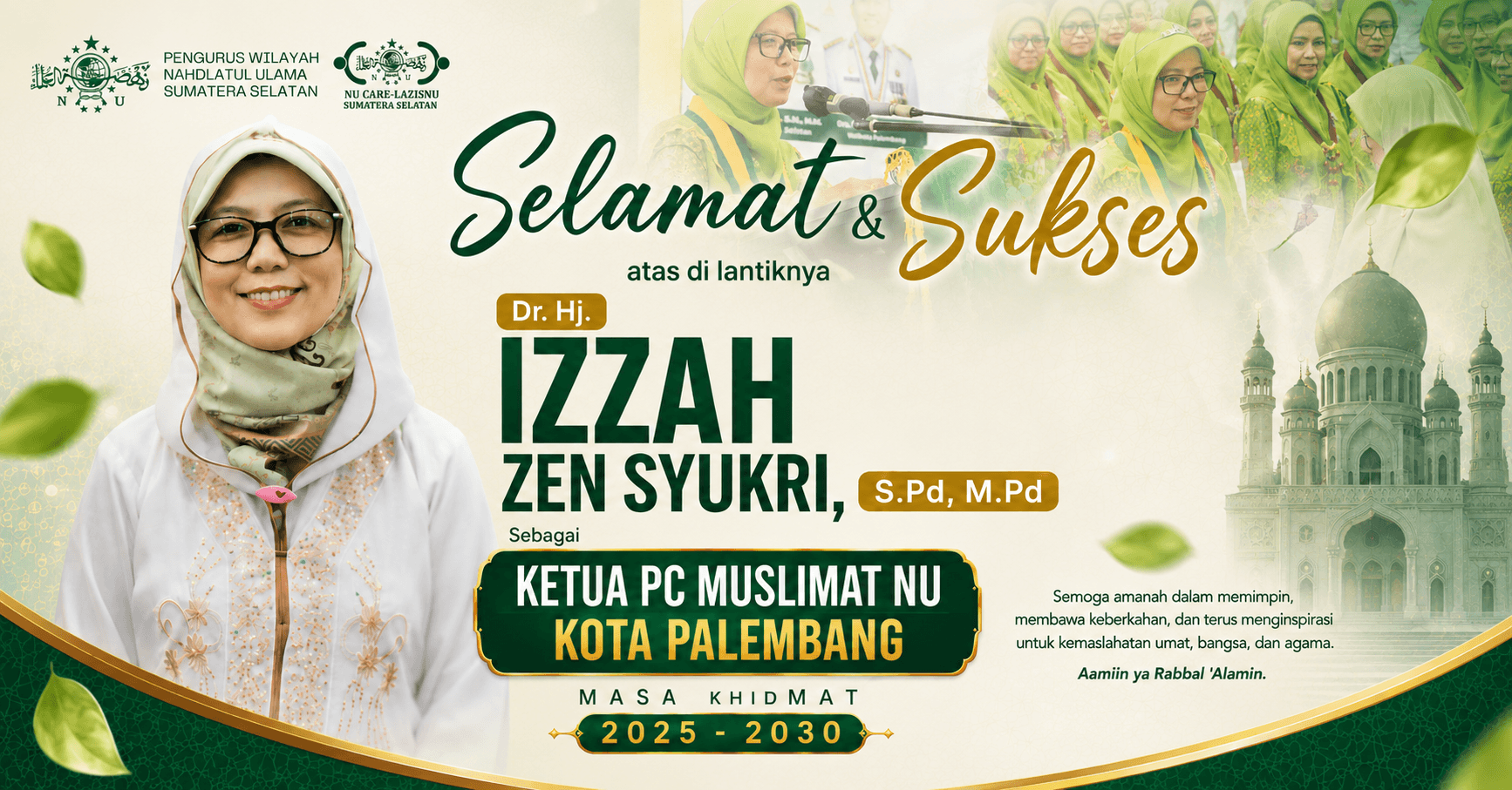 Dr. Hj. Izzah Zen Syukri Dilantik sebagai Ketua PC Muslimat NU Kota Palembang