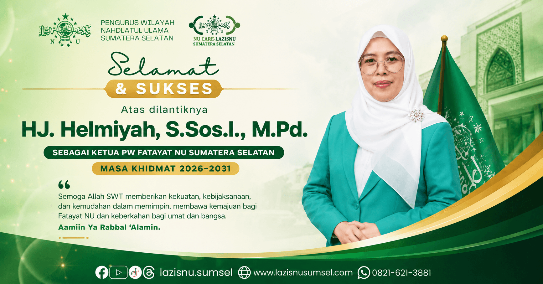 LAZISNU Sumatera Selatan Ucapkan Selamat atas Terpilihnya Ketua PW Fatayat NU Sumatera Selatan Masa Khidmat 2026–2031