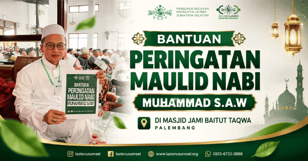 LAZISNU Sumsel Salurkan Bantuan Peringatan Maulid Nabi Muhammad SAW di Masjid Jami Baitut Taqwa Palembang