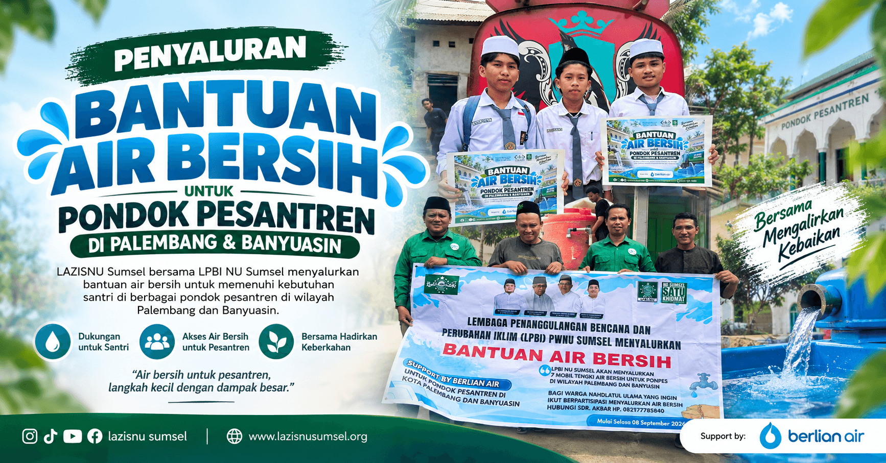 Bantuan Air Bersih untuk Pondok Pesantren Terus Mengalir di Palembang dan Banyuasin