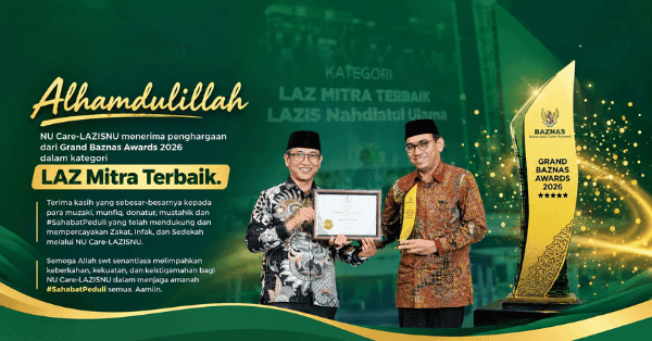 Alhamdulillah, NU Care-LAZISNU Raih Penghargaan LAZ Mitra Terbaik Grand Baznas Awards 2026